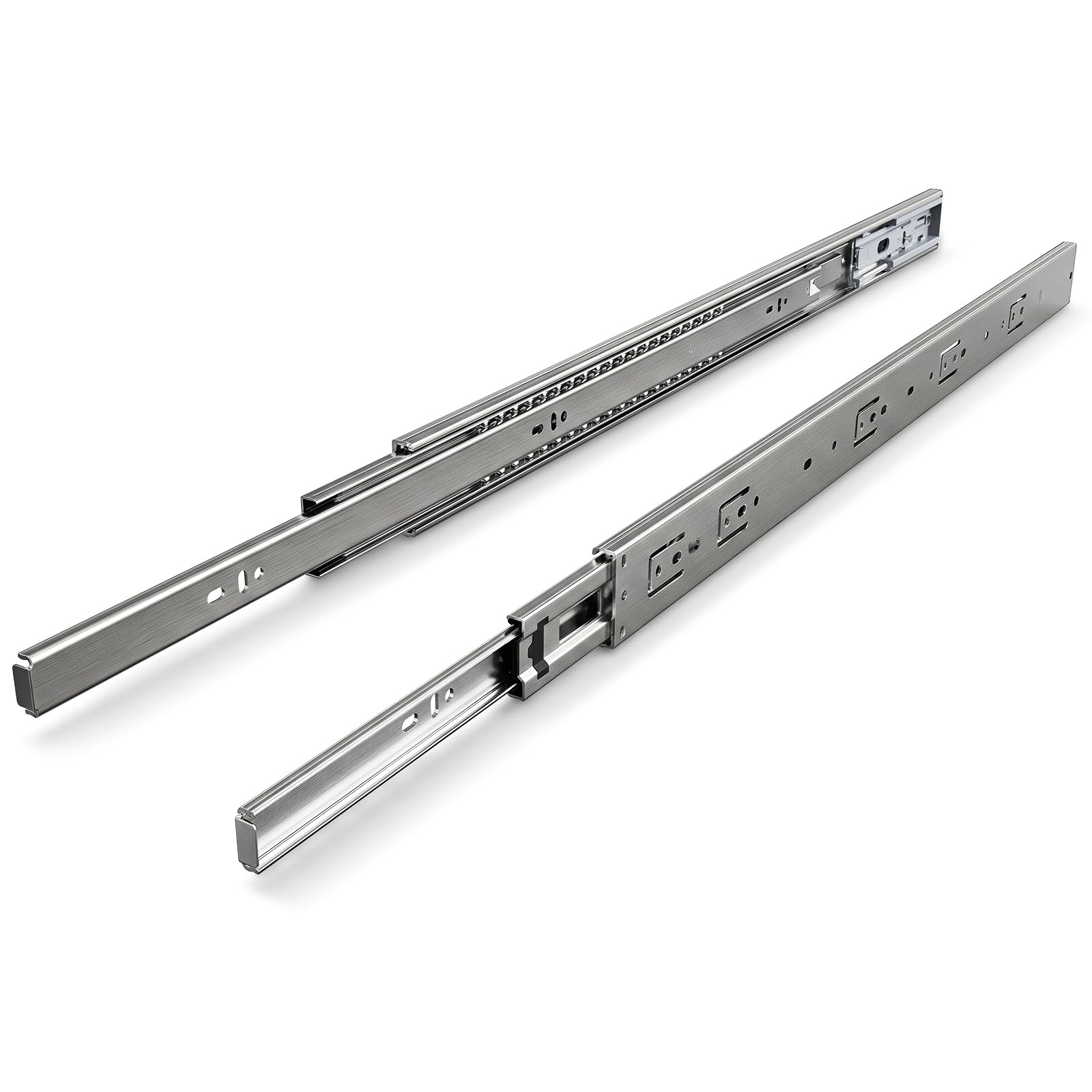 Rieles para cajones de cierre suave, 650 mm, guías de bolas con capacidad de carga de 45 kg, guías telescópicas para cajones, tamaño completo elástico 1300 mm, 4 pares (8 unidades)