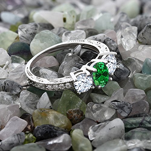 Gem Stone King 925 Sterling Silver Oval Green Simulated Emerald Ring For Women (2.22 Cttw, Available In Size 5,6,7,8,9) #TOP3