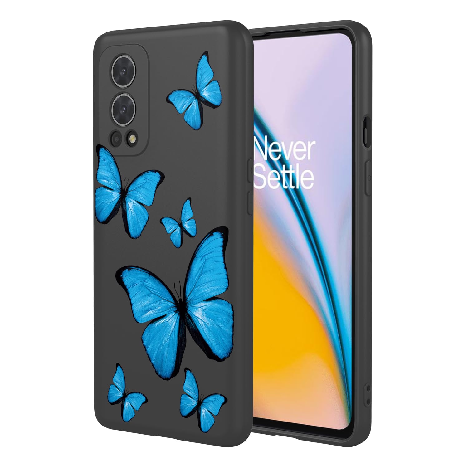 Phone Case for OnePlus Nord 2 Case, DN2101 DN2103 Case Cute Butterfly Pattern Design Slim Protective Soft TPU Bumper Phone Cover for OnePlus Nord 2 5G Black Butterfly
