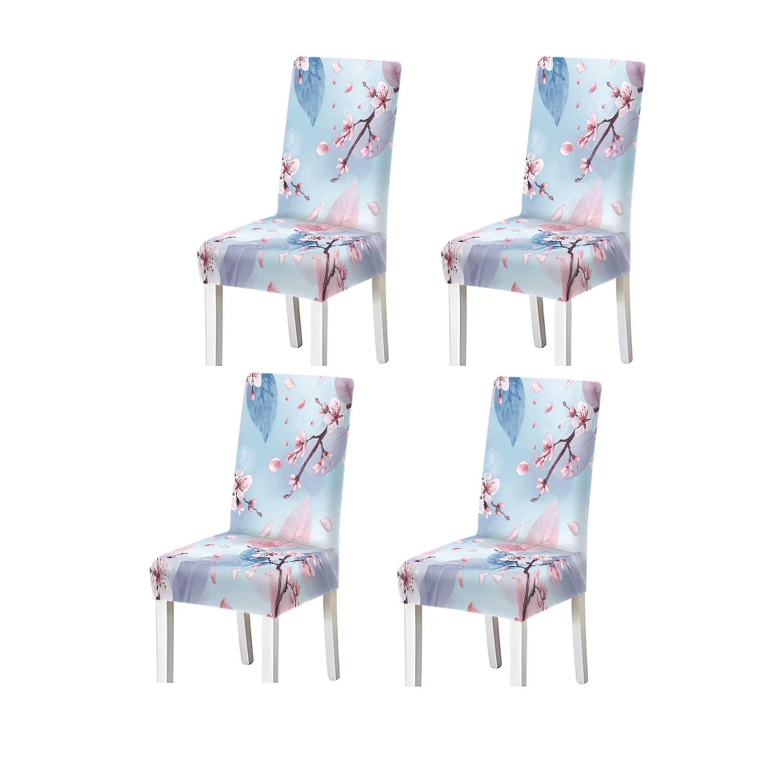 BOSUYBN Light Blue Pink Cherry Blossom Dining Chair Covers Set Of 2/4/6, Stretch Slipcovers For Kitchen Dining Room Furniture Protectors for Home Dining Room(4PCSChair cover)