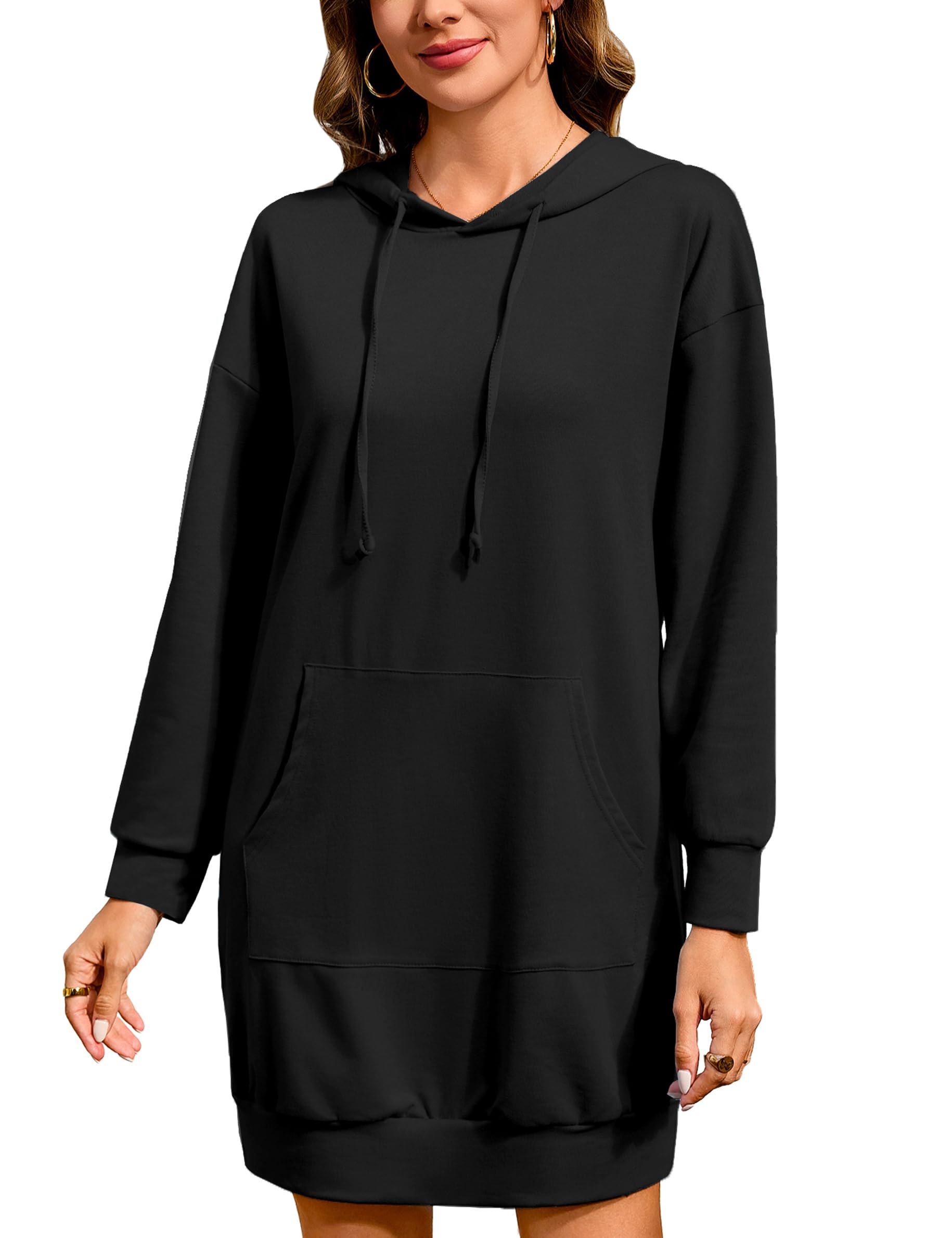Quenteen Women Hoodies Dress Hooded Sweatshirts Dress Casual Long Sleeve Tunic Dress Oversized Sweatshirts with Pocket