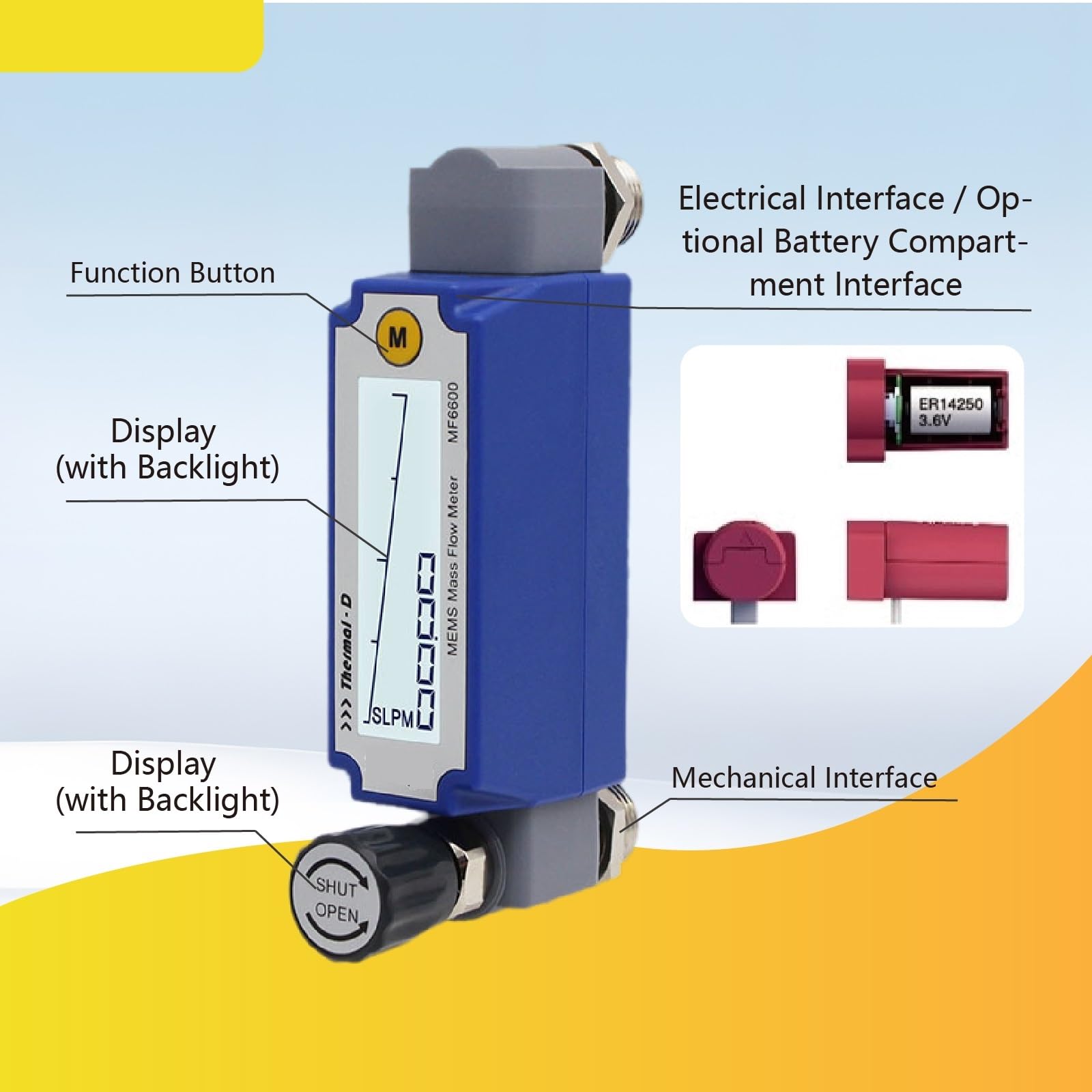 Rotámetro Digital, medidor de Flujo de Gas térmico de precisión, medidor de Flujo másico, Pantalla Ajustable, Montaje en Panel RS485(R2-50-B-A)