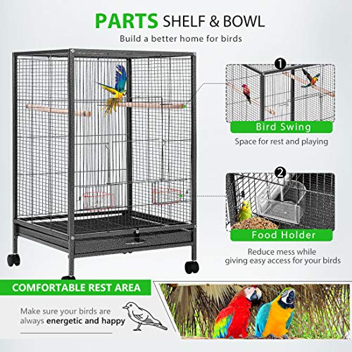 VIVOHOME 30 Inch Height Wrought Iron Bird Cage with Rolling Stand for Parrots Conure Lovebird Cockatiel Black - Image 4