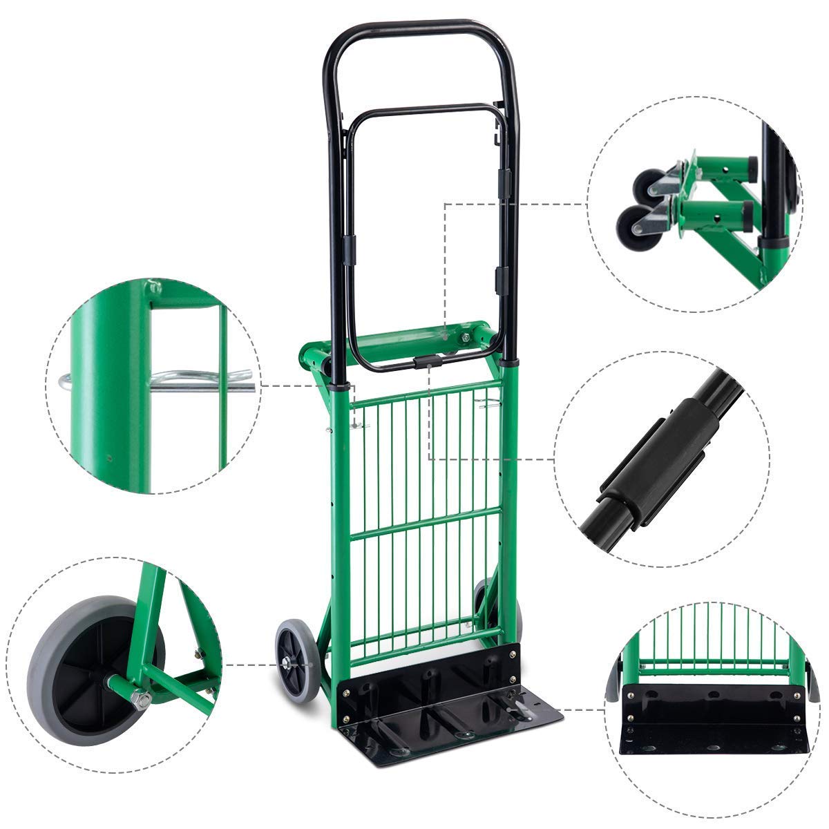 COSTWAY Carretilla de Mano Plegable con Ruedas,Carro de Plataforma Multifuncional 2 en 1, Carrito Transporte Carga hasta 90 kg
