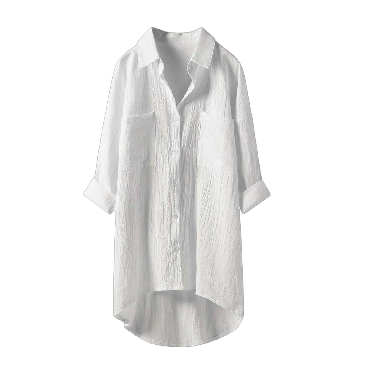Camisas casuales de talla grande para mujer, blusa de manga larga con cuello de solapa, botones de color sólido, camisa de manga larga