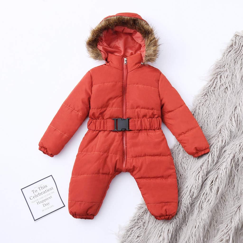 Hooded Jacket Boy Jumpsuit Coat Baby Infant Romper Warm Outerwear Girl Winter Boys Coat&Jacket Kids (Orange, 3-6 Months)