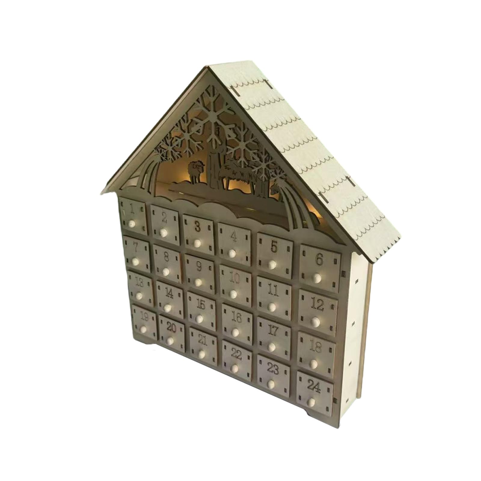 LED beleuchteter Holz Adventskalender Weihnachtsgeister 24 Tage Countdowns Kalender mit LED-Lichtern und Aufbewahrungsschubladen