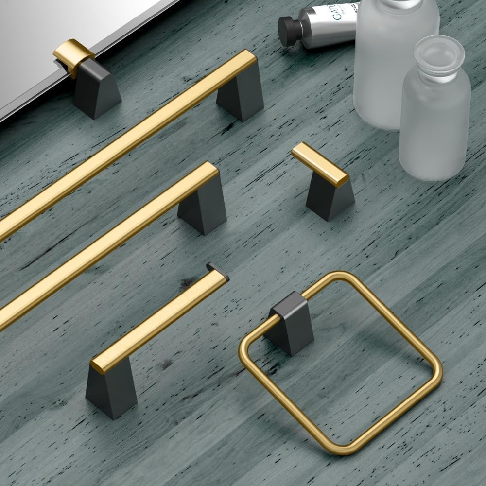 Gatco 5675 A-Line Single Robe Hook, Wall Mounted Hook for Bathroom Towels & Robes, Brushed Brass and Matte Black