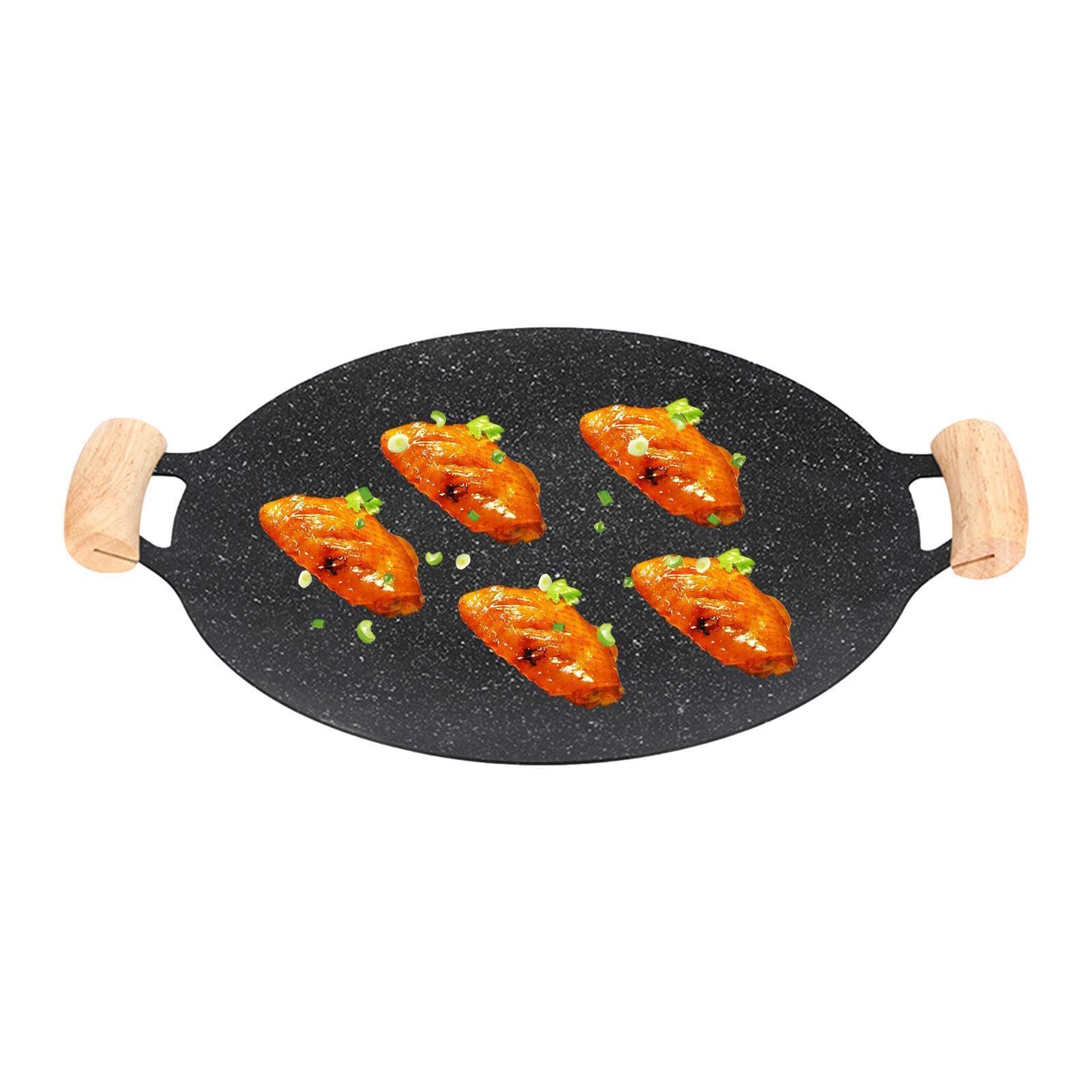 Generico Piastra grill per piano cottura - Piastra antiaderente rotonda a | induzione per barbecue per piano cottura - per barbecue compatibile per induzione, fornelli a gas, piani elettrici, gri