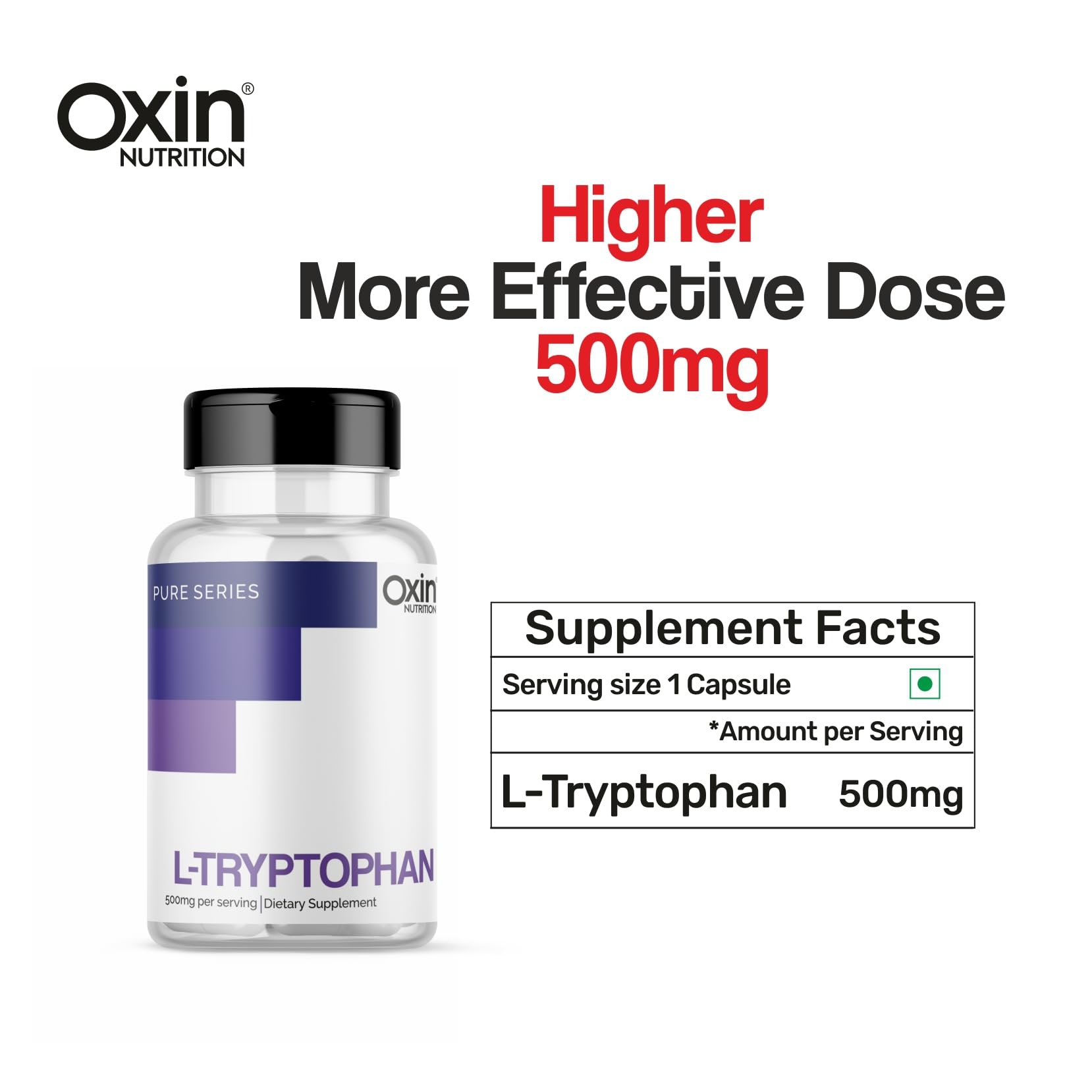 Oxin Nutrition L Tryptophan 500mg Capsule Pure Series Supports Restful Sleep and Relaxation (90 Capsules) — Amazon image 4