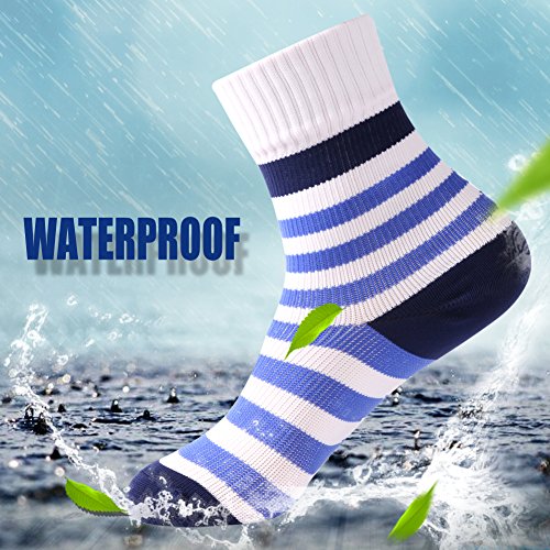 Boys Athletic Socks Waterproof Socks, Randy Sun Mid-Calf Ultimate Stripe Socks For 6-9 Years Active Kids, 2 Pairs White & Blue #TOP2