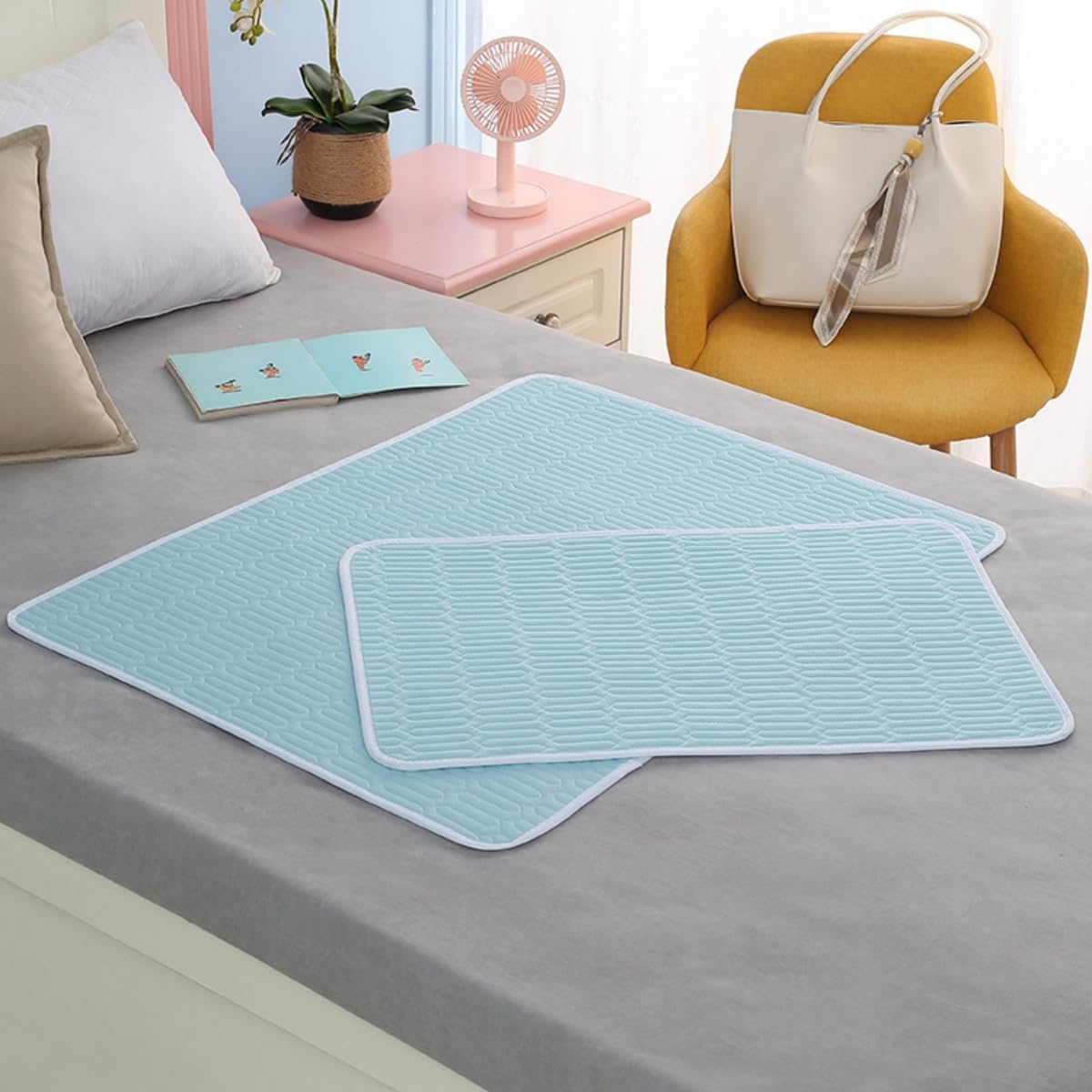 2 Pcs Incontinence Bed Pad Reusable Washable Bed Protector, Absorbent Quilted Bed Wetting Sheets for Incontinence, Waterproof Mattress Protector for Kids Adults Elderly (Blue,50x70cm)