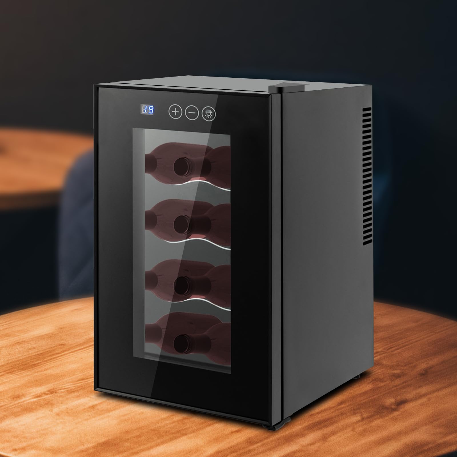 Refrigeratore per vino da 8 bottiglie, per vino dolce, vino rosso secco, nero, 25,8 x 50,2 x 46,5 cm, 23 l