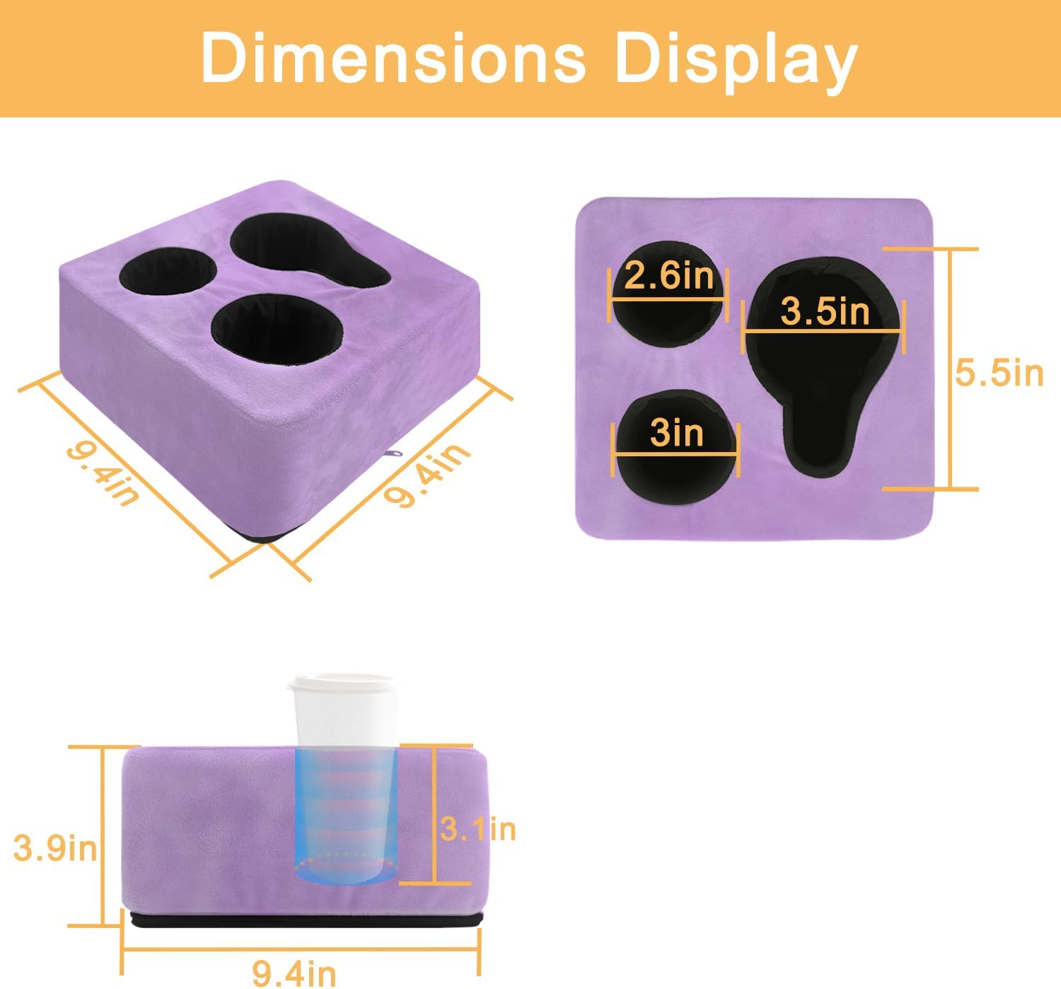 Couch Cup Holder Pillow Tray & Caddy - for Sofa, Bed, Car, Man Cave | Keep Drinks at Hand & Spill-Proof Accessories for New Parents, Camping, Park, Boat, Beach -Taro Purple image 5