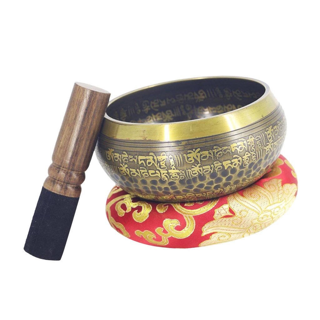 Campana tibetana tibetana, in rame, con martelletto e cuscino