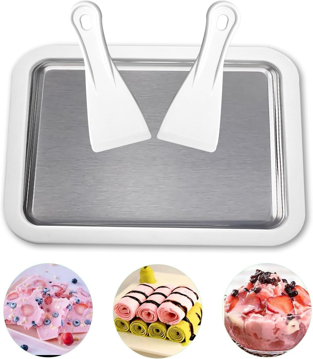 Instant Ice Cream Maker Cold Plate with 2 Spatulas | DIY Rolled Ice Cream Roller Pan for Homemade Ice Cream, Frozen Yogurt & Desserts