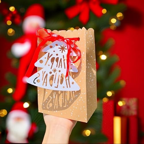 Miniatura 5 de HDFSP 12 bolsas de regalo de Navidad, bolsas de regalo de papel kraft de Navidad, bolsas de regalo de Navidad para regalos de fiesta de Navidad con
