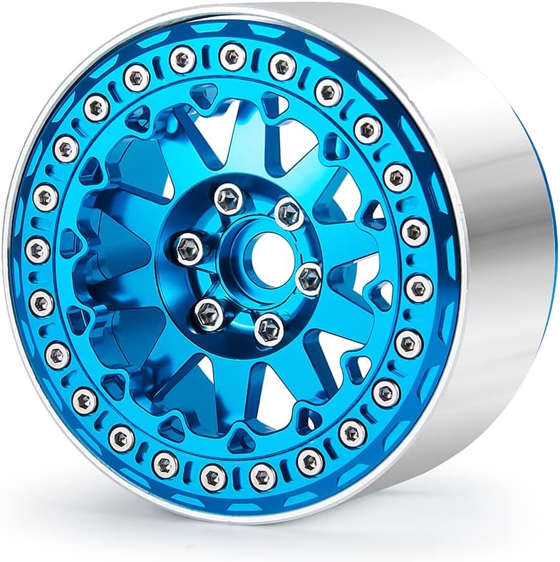 RCLIONS RC 2.2" Beadlock Wheels 35mm Aluminum Rims for AXIAL Wraith RR10 TRX4 1/10th RC Crawler Truck Car (Blue)
