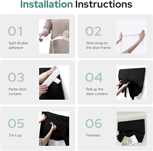 Miniatura 3 de HOMEIDEAS Juego de 2 cortinas opacas negras para puerta francesa, cortinas de privacidad para ventana de puerta, cortinas de 34 x 68 pulgadas para