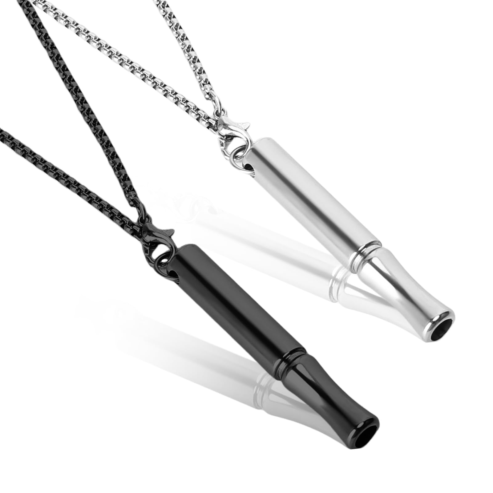 AYNKH Angst Relief Ketting 2 STKS Stress Relief Mindful Ademhaling Ketting voor Gewoonte Ademhalingsoefeningen Titanium Staal Fluitje Ketting voor Mannen Vrouwen