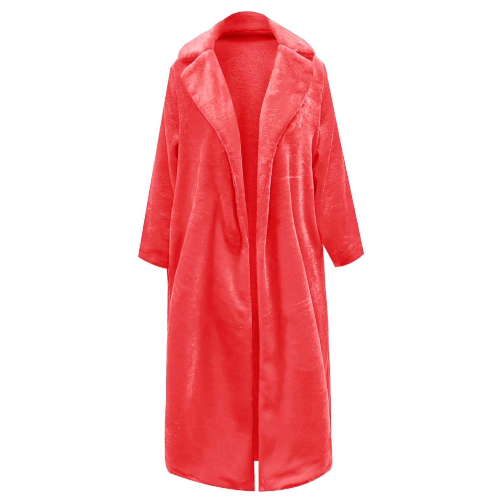 Generisch 2026 Elegante abrigo de forro polar de longitud media con cinturón para una comodidad de ropa exterior sofisticada estilo chaqueta de invierno para mujer, rojo, L
