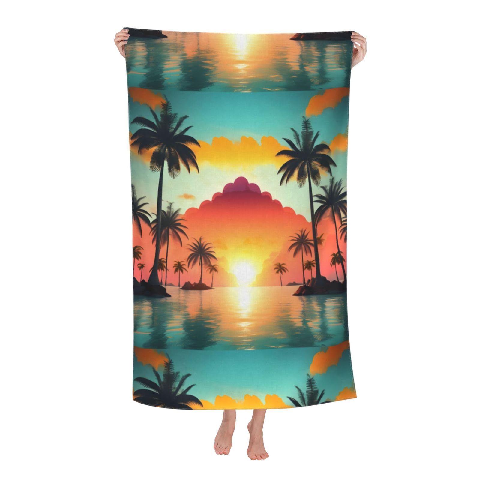 Cbaaghh Sunrise Tropical Palm Tree Island Print Adult Beach Towels,Beach & Pool Towel,Beach Towels,Towels For Camping
