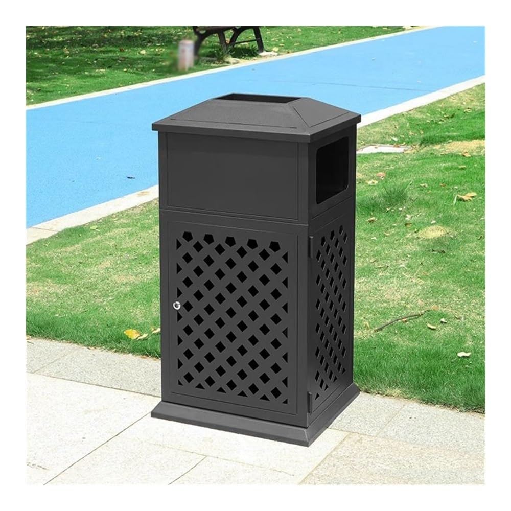 Outdoor Trash Can, Retro Grille Garbage Can Outdoor Park Galvanised Steel Waste Bin with Ashtray