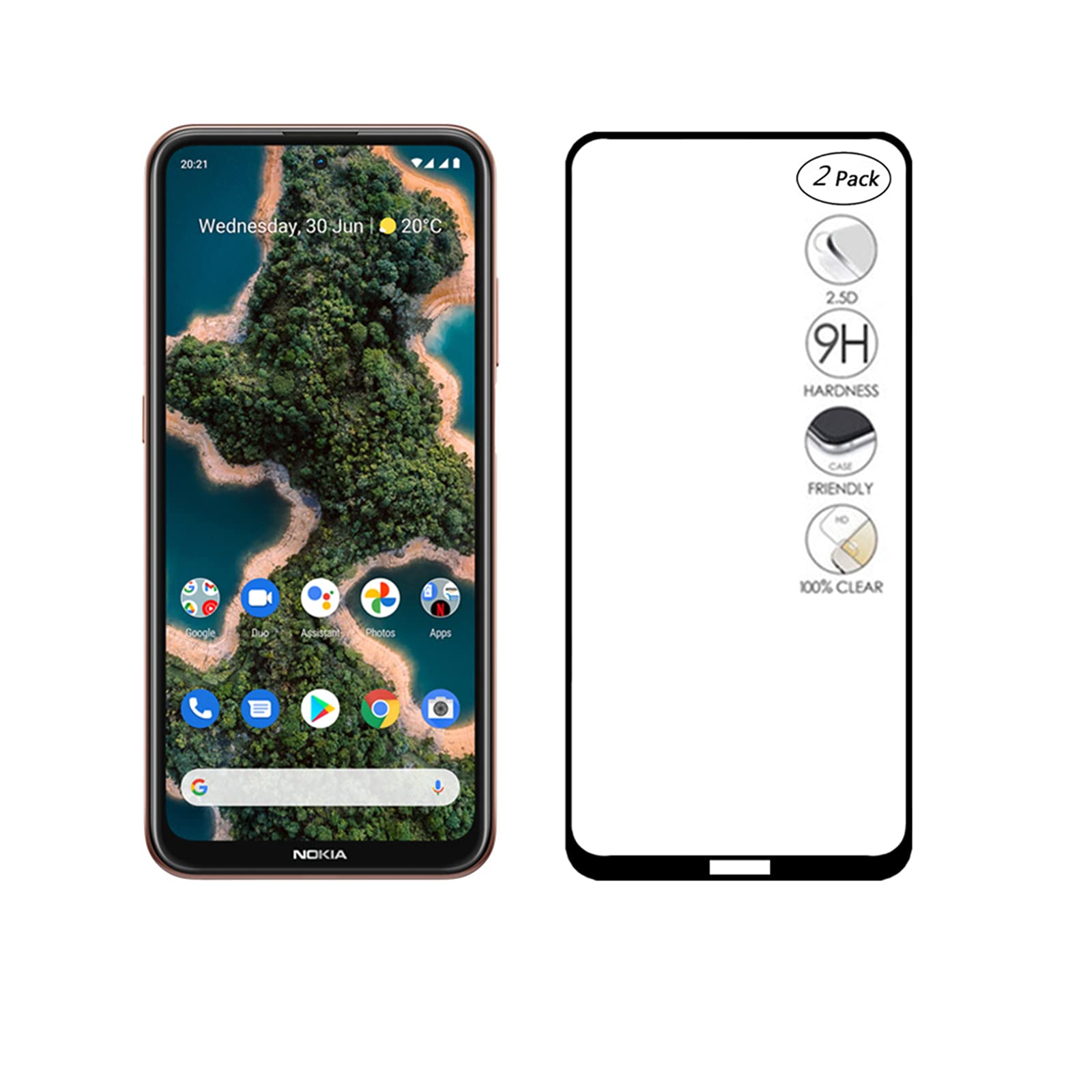 Nandu ZenGlass Pellicola Protettiva Flessibile Per Nokia 2.1, Durezza 9H, Strato Anti-impronta, Made In Germany, 0,25 Mm - 2