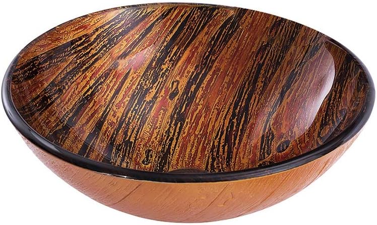 Tempered Glass Vessel Round Bathroom Sink Counter Top Installation Modern Artistic Vanity Orange Pattern Sinks Glass Vessel Sink with Pop up Drain,Singlesink
