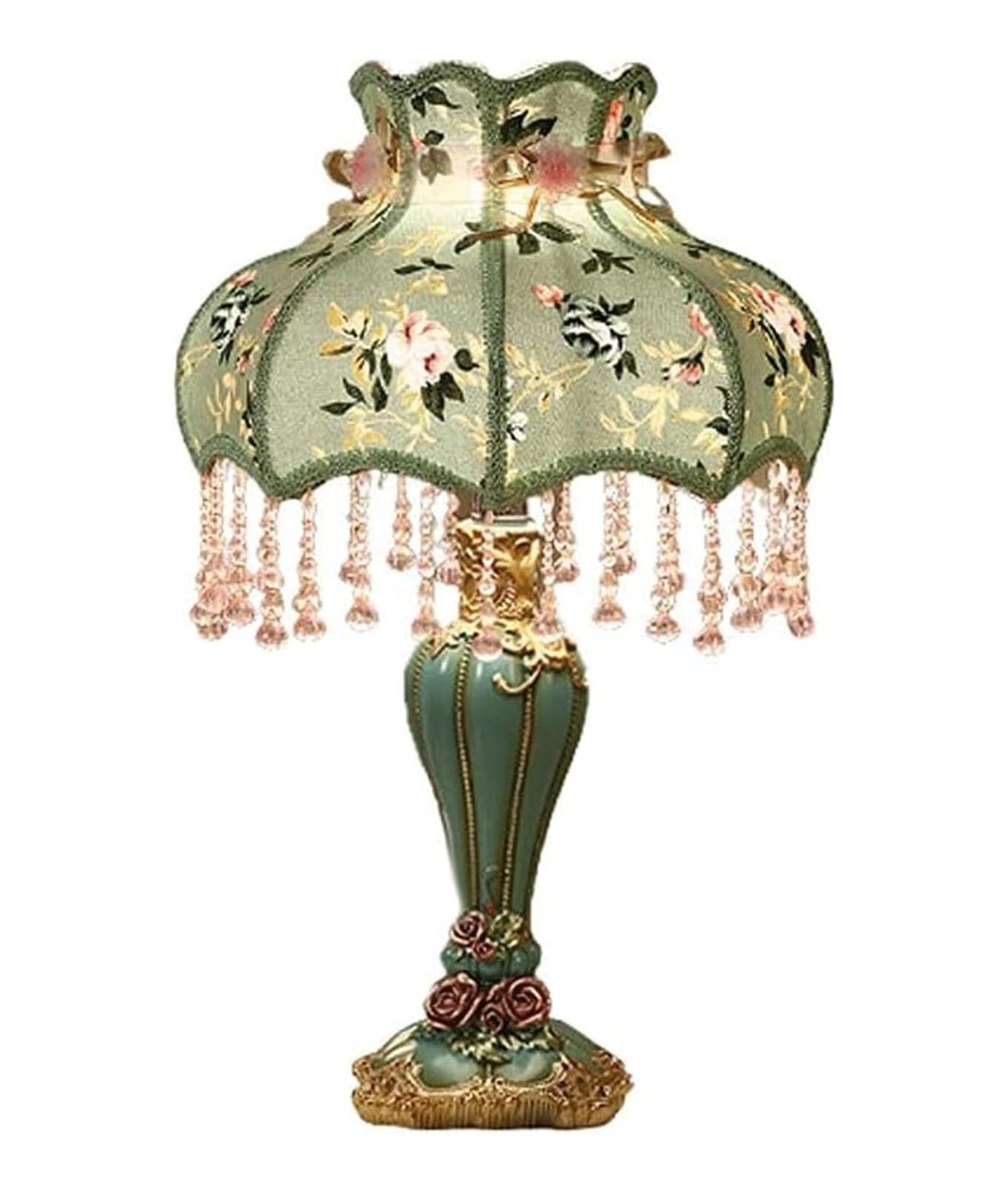 HALAHAI Table Lamp Nightstand Lamp Resin Table Lamp European Pastoral Bedside Lamp Fabric Lampshade Nightstand Lamp for Living Room Bedroom Bedside Lamp (Color : C, Size : Button Switch)