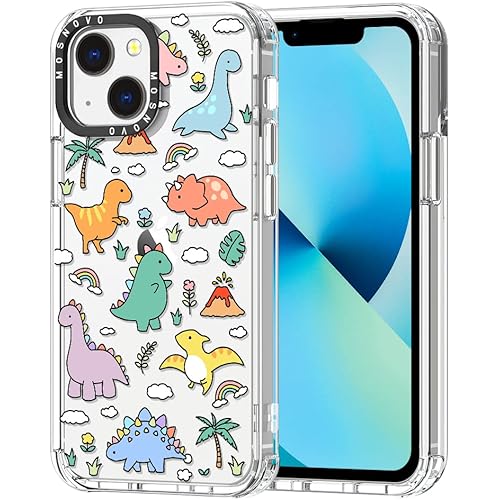 MOSNOVO Case for iPhone 13, [Buffertech 6.6ft Military-Grade Drop Protection] [Anti Peel Off Tech] Clear TPU Bumper Phone Case Cover Design - Dinosaur Land