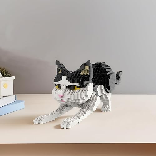 Miniatura 6 de Larcele Juego de mini bloques de construcción para gatos, ladrillos de juguete de construcción 3D para bricolaje, 1390 piezas KLJM-05 (gato blanco y
