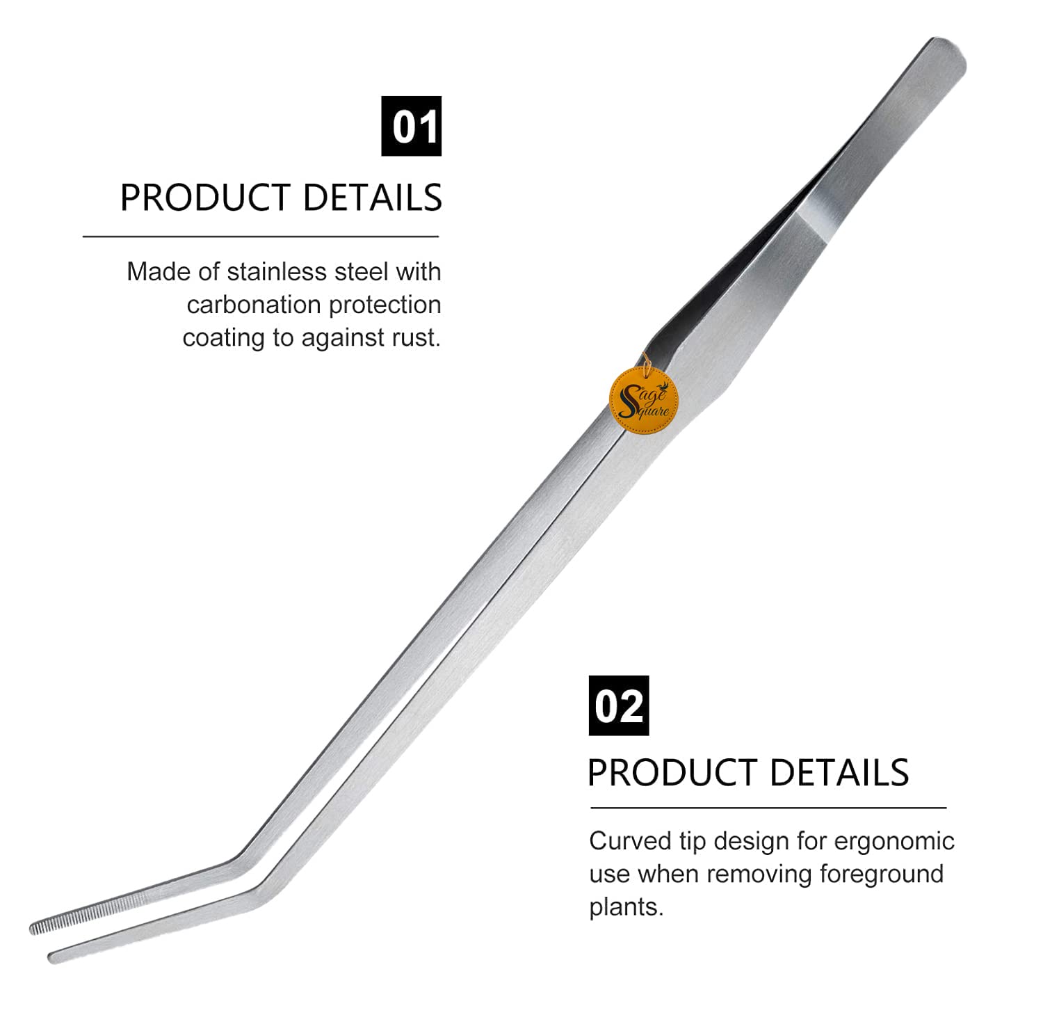 Sage Square Aquarium Straight Tweezer, Stainless Steel, Aquascape Tools, Feeding Tongs, Rust-Resistant, Corrosion-Resistant, Durable, Non-Slip Design,Polished, Shiny (38cm) 3