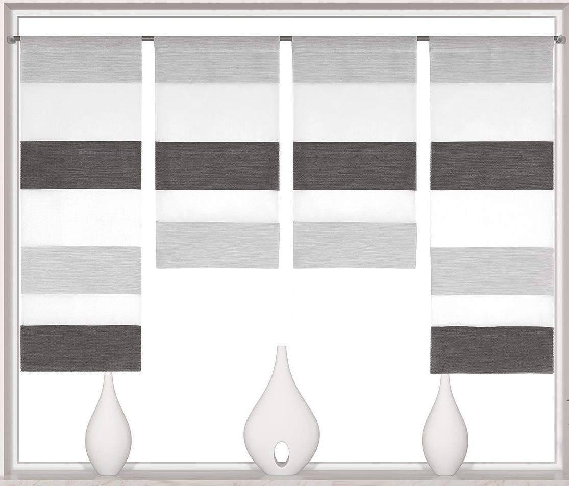 Design Mini Flächenvorhang Set anthrazit 2291 | 4 Teile | Scheibengardine Gesamtbreite 120cm (4x30cm) Höhe 80/60/60/80cm