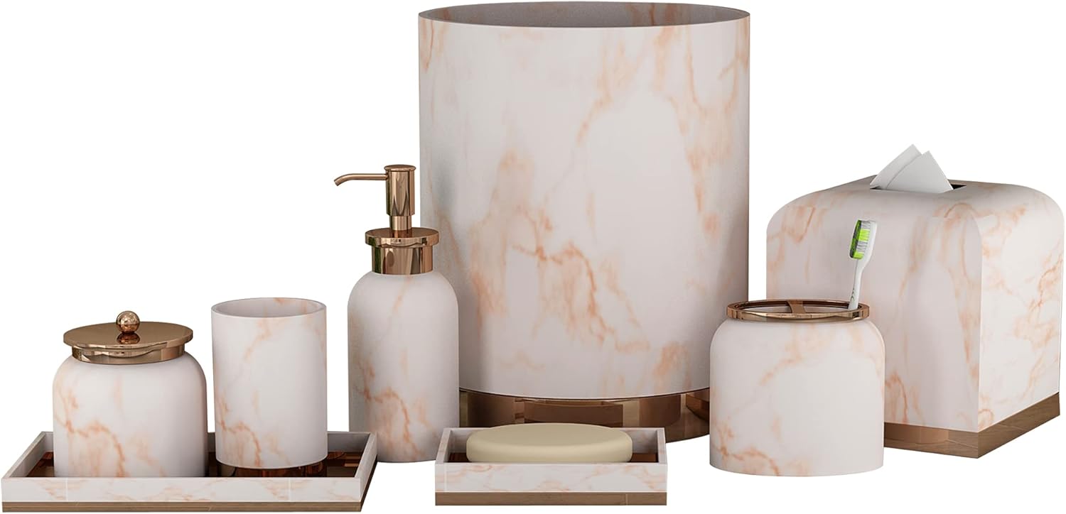 nu steel Resin Misty Copper Bathroom Accessories Set, 8 Piece Luxury