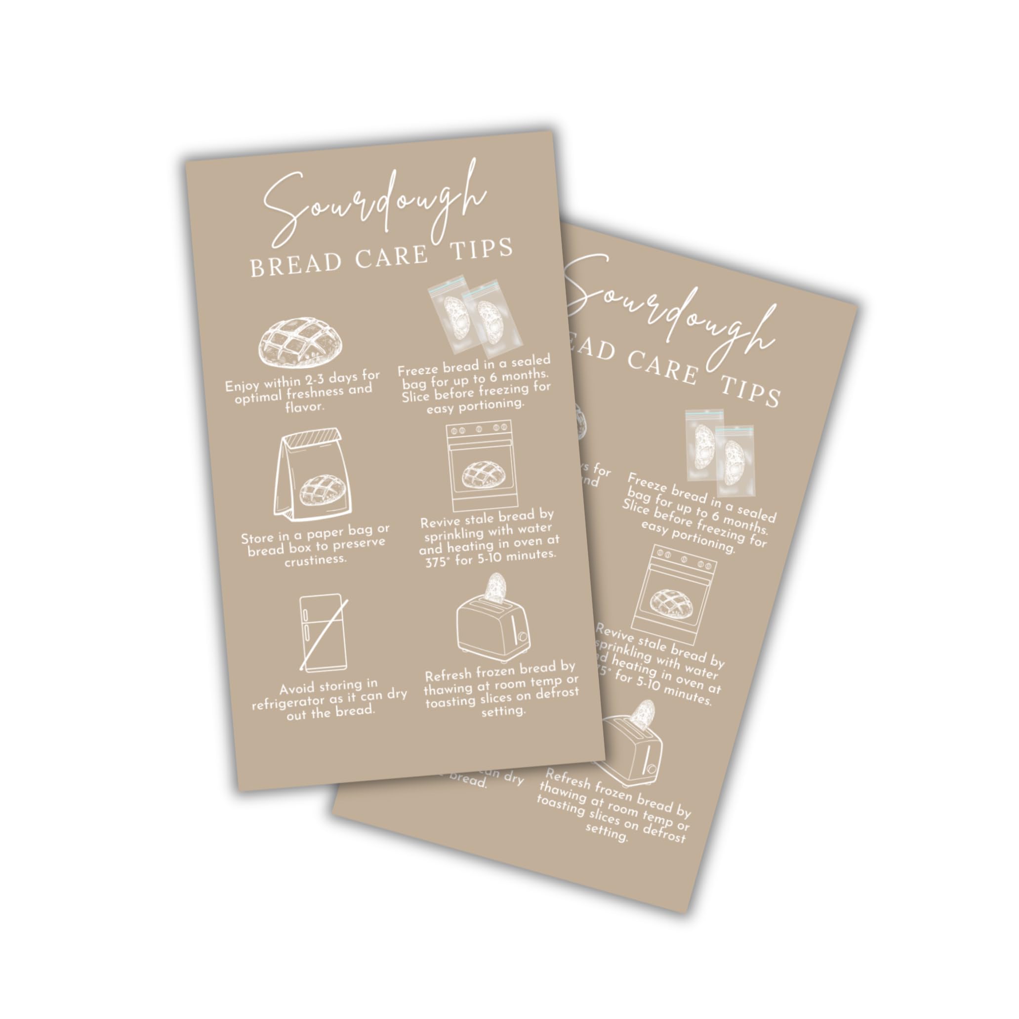 Sourdough Bread Care Instructions Cards Tips and Tricks 50pk 2x3.5” Minimalist Starter Kit Farmers Market Sell How To Store Homemade