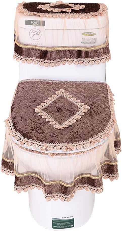 Soft Toilet Seat Cover Thicken Lace Falbala Toilet Seat Pad (Khaki)