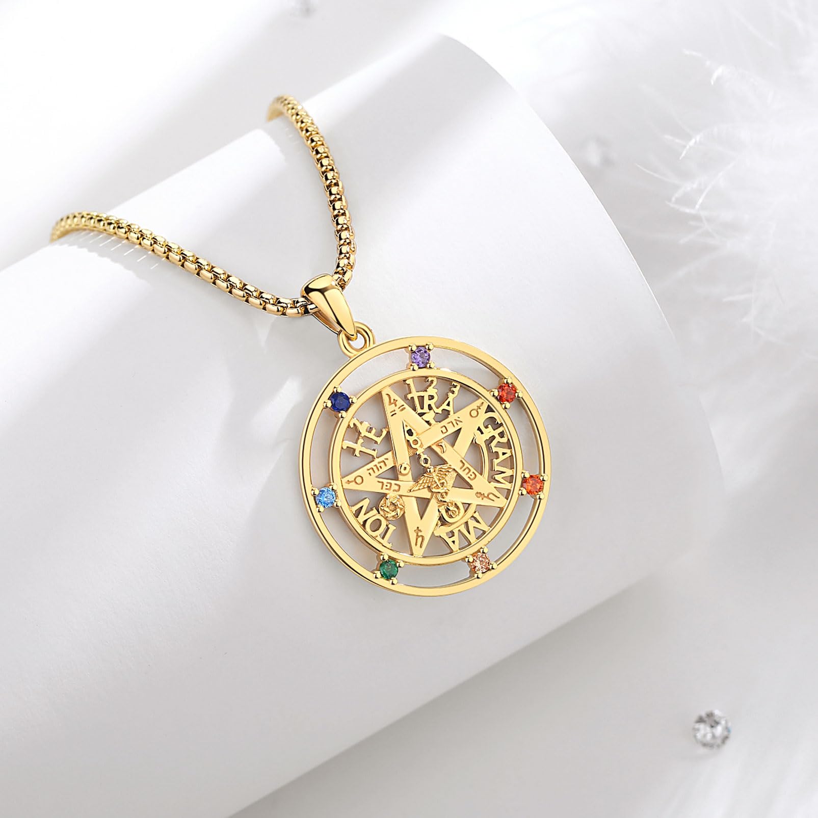 Collar Pentagrama para Mujer Hombre Plata de Ley 925, Colgantes Vintage Tetragrammaton Collares, Joyería Amuleto Pentagrama Regalo para Mujer Hombre Madre Padre Novio, 61CM