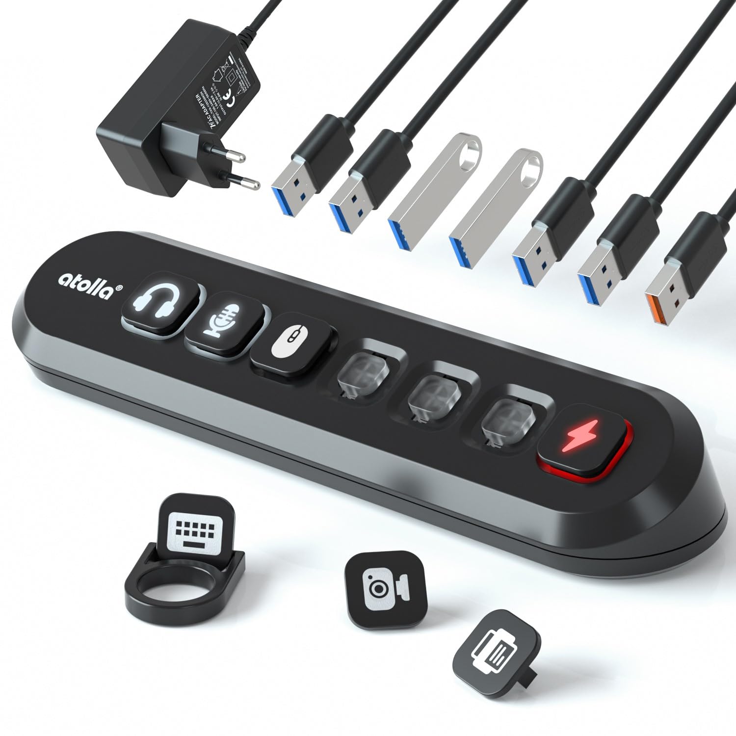 atolla - Hub USB activo 3.0 con fuente de alimentación de 36 W, concentrador USB 3.0 activo de 5 Gbps y 1 puerto de carga rápida, USB Hub con adaptador de fuente de alimentación de 12 V/3 A (cable de