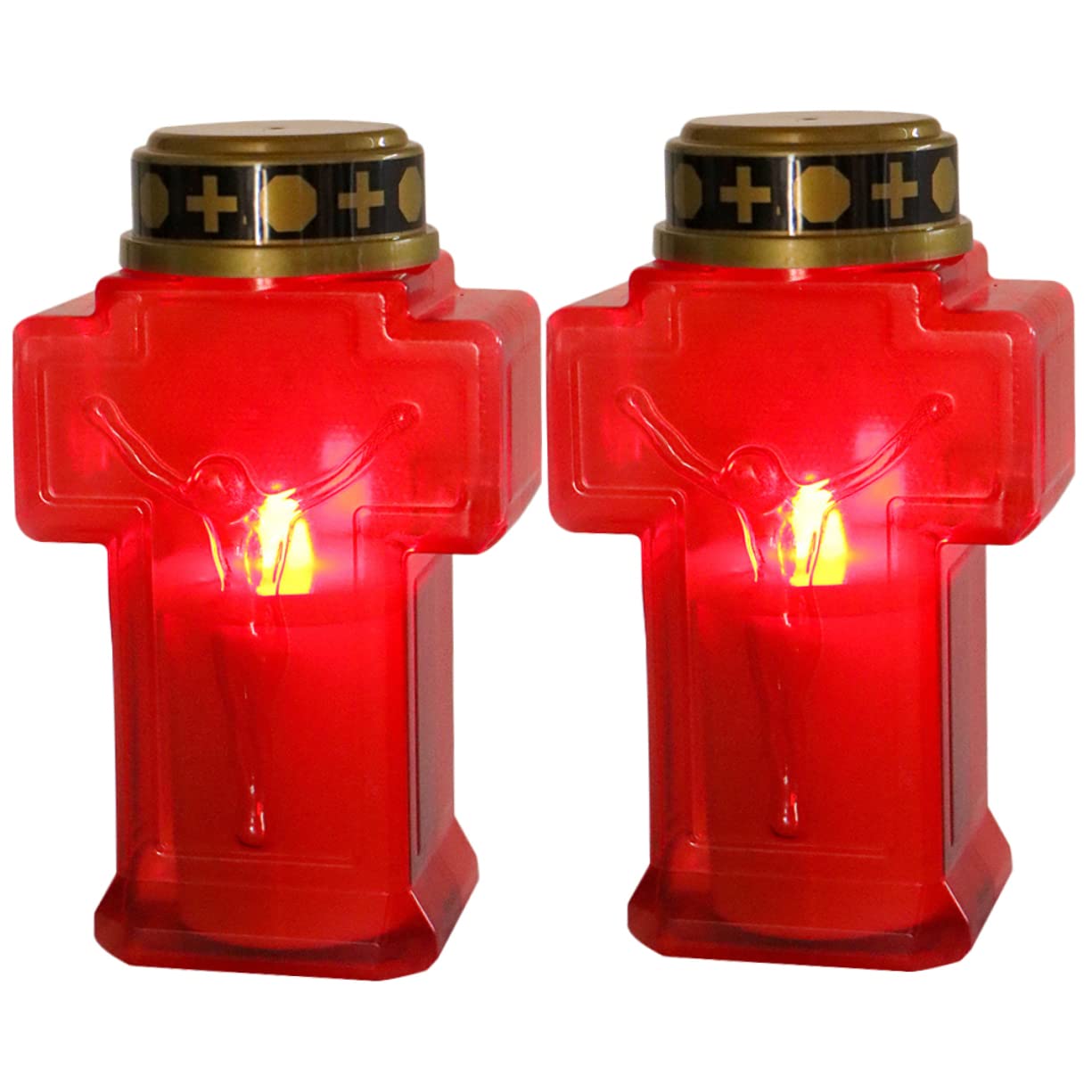 Yardenfun 2pcs Lighted Cross Solar Cross Jesus Cross Candle Battery Operated Candle Light Cross Led Candle Religious Candle Jesus Candle Light Cross Tea Lights Table The Cross Plastic