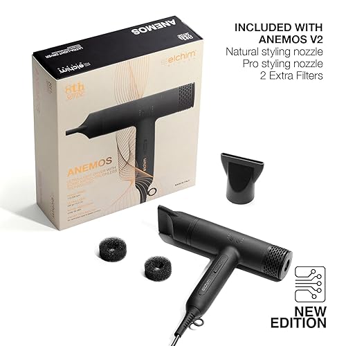 Miniatura 6 de Elchim - Secador de pelo profesional ultraligero Anemos V2 con tecnología Sonic Micro-Brushless - Negro, 1875 vatios