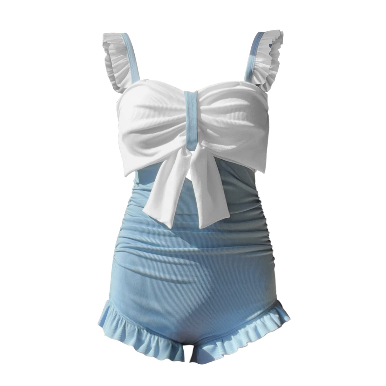 Generic Conjunto de Traje de baño para Mujer con Paneles Lisos y Volantes Estampados, Blusa