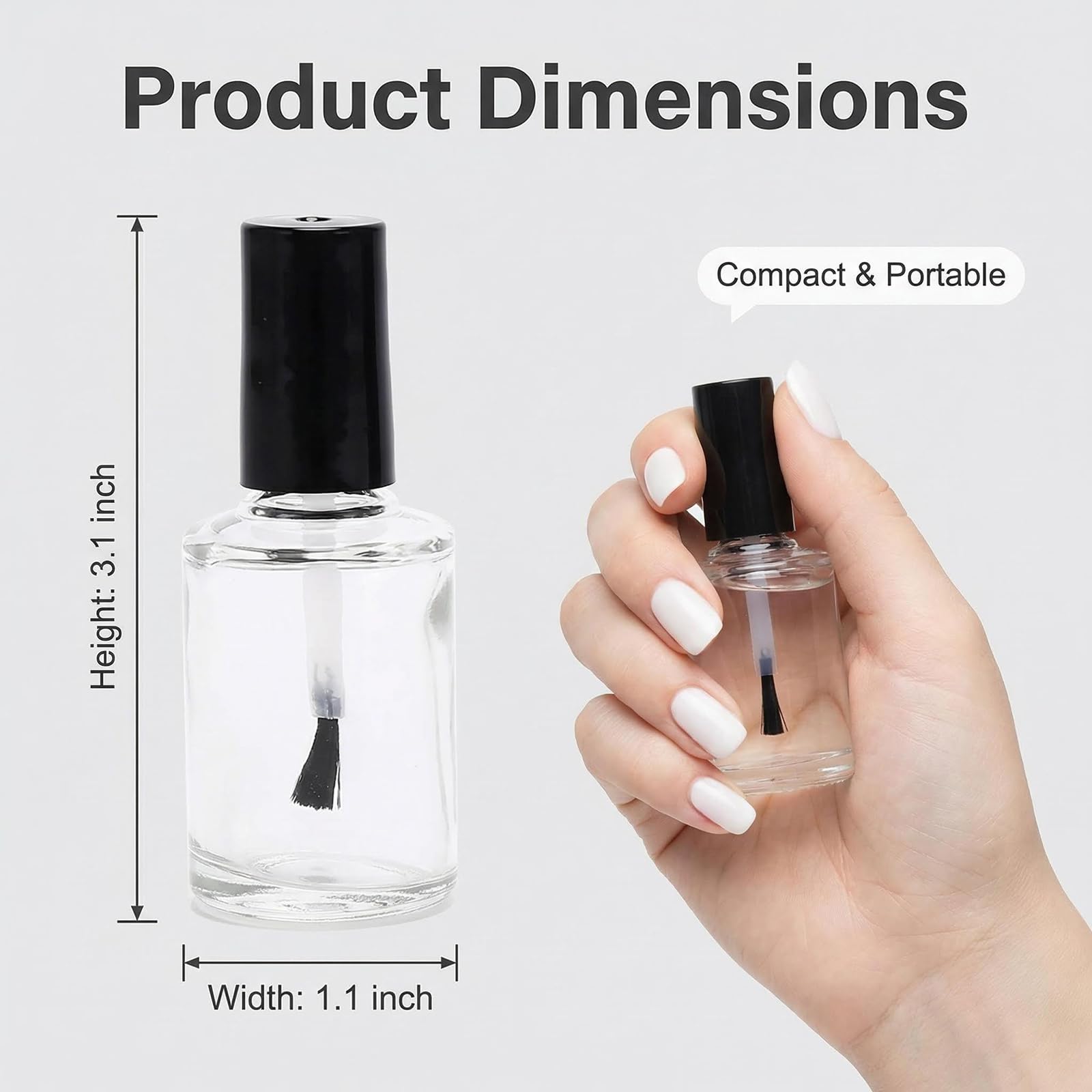 Agidea 6 flaconi vuoti per smalto con imbuto, bottiglie vuote per smalto per unghie rettangolari in vetro con pennello e palline di miscelazione nere (5 ml