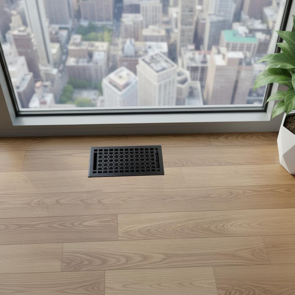 Empire Register Co, Vent Cover - 6x12 inch, Honeycomb Design, Textured Black Finish, Heavy Duty Floor Vent Covers, Metal Damper Attached Vent Covers for Home Floor only