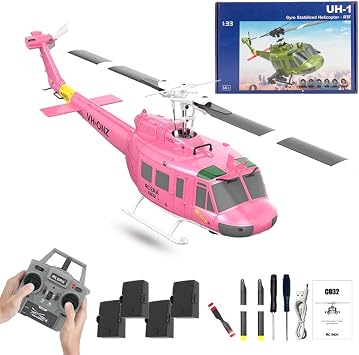 RC ERA C032 UH-1 Huey Helicopter, 1/48 Sacle 2.4G Remote Control Helicopters for Adult, 6CH Gyro Stabilized RC Aircraft with 3D Stunt, Altitude Hold & Optical Flow 4 Battery
