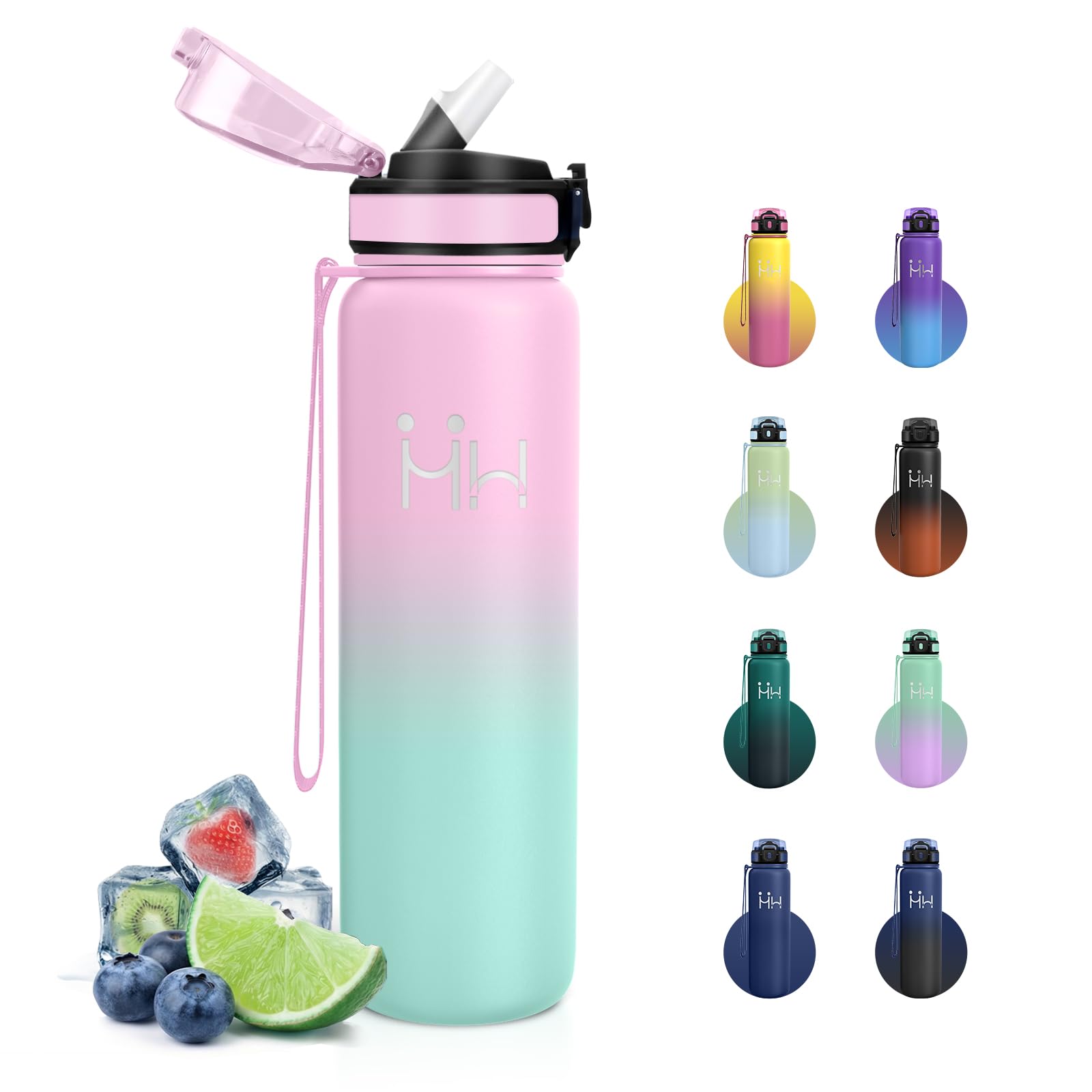 JAPORIA 1 Litre Insulated Water Bottle with Straw, Motivational BPA Free Water Bottle for Camping, Gym and Outdoor Activities