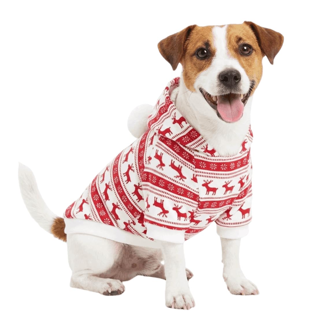 DroolingDog Dog Christmas Clothes Reindeer Puppy Hoodie Shirts for Small Dogs, Large