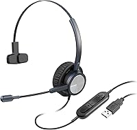 Vista 1 de Auriculares de oficina USB de un oído con micrófono para PC, auriculares USB ligeros con micrófono de cancelación de ruido para equipos portátiles