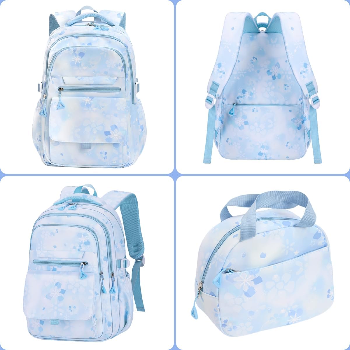 Kids Backpack for Girls Flower schoolbag with Lunch Bag & Pen Case Waterproof Girl Bookbag for Elementary school (blue) - Image 7