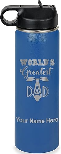 Miniatura 27 de LaserGram Botella de agua personalizada, World's Greatest Dad, acero inoxidable de doble pared aislada al vacío con popote superior, regalo grabado